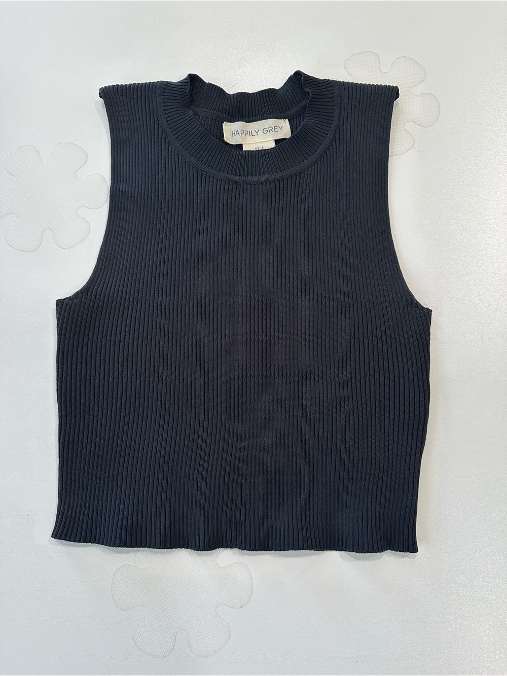 Happily Grey Black Ribbed High-Neck Sleeveless Crop Tank Top (Size S)